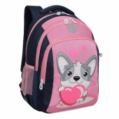 Рюкзак школьный (/4 темно-синий) Корги на бледно розовом