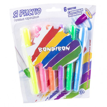 Набор гелевых карандашей для рисования bondibon 6 цветов, crd