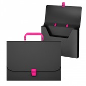 Папка портфель пластиковый ErichKrause® Matt Accent, A4, черный с розовой ручкой и замком