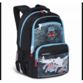 рюкзак Grizzly школьный (1 черный - голубой) RB-154-2